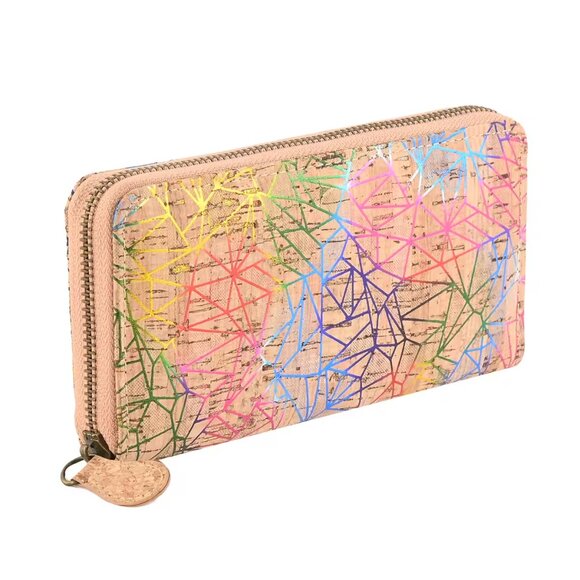 NEW Khaki Geometric Design RFID Cork Wallet 7.5" W x 3.9"L x 1"D - Picture 6 of 7